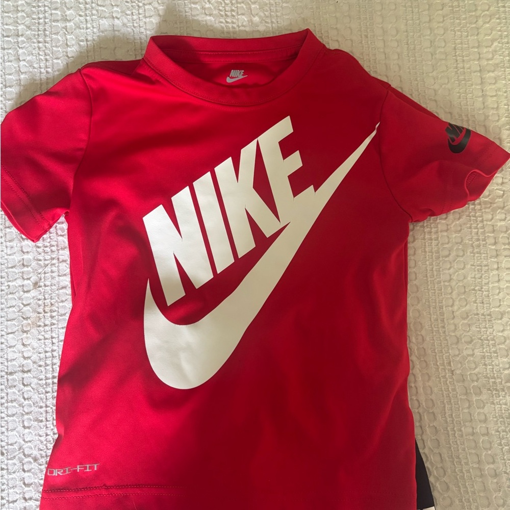 Nike Red Tee with White Logo & Black Logo Shorts - Picture 2 of 3